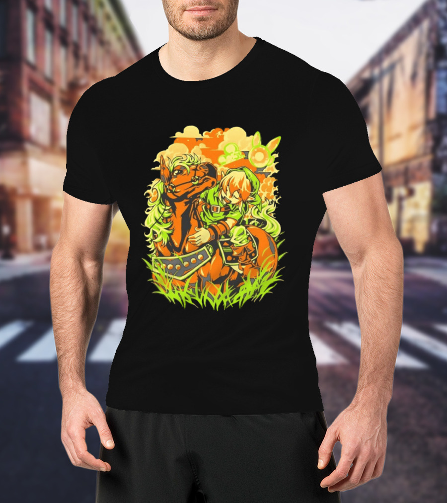 Link Epona Navi Fields Retro Gaming Adventure Fantasy T-Shirt