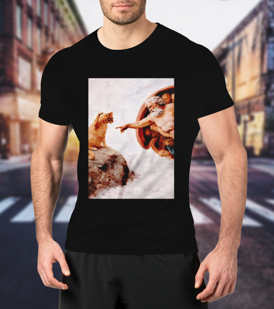The Creation Of Cat Michelangelo Parody Cats Touching Paws T-Shirt