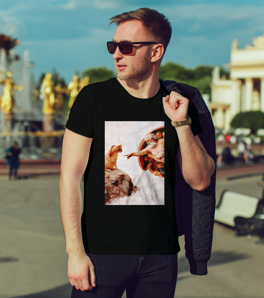 The Creation Of Cat Michelangelo Parody Cats Touching Paws T-Shirt