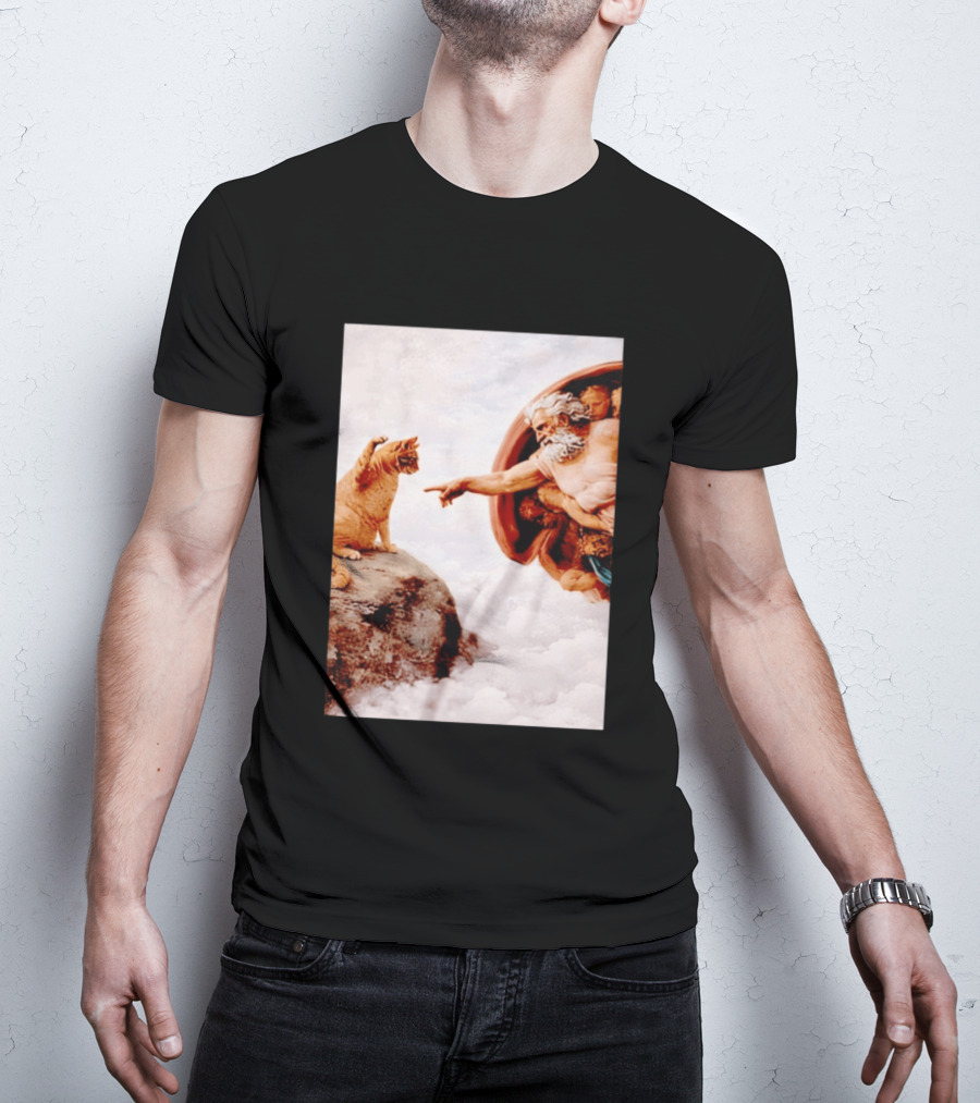 The Creation Of Cat Michelangelo Parody Cats Touching Paws T-Shirt