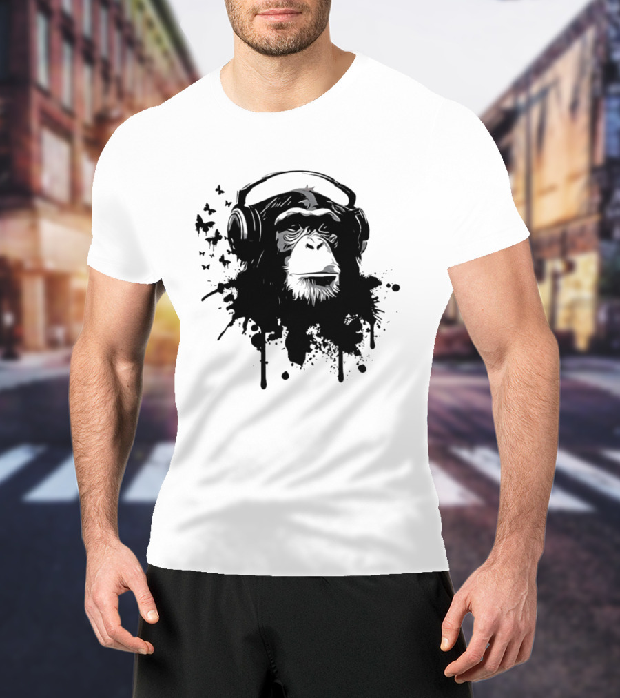 Monkey Headphones Street Art Splatter T-Shirt