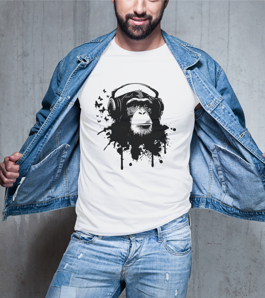 Monkey Headphones Street Art Splatter T-Shirt