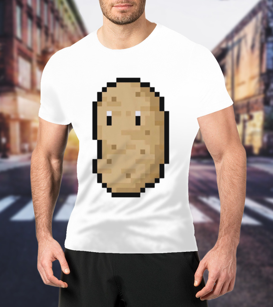 Pixelated Potato Meme Block Style Retro Gaming Humor T-Shirt