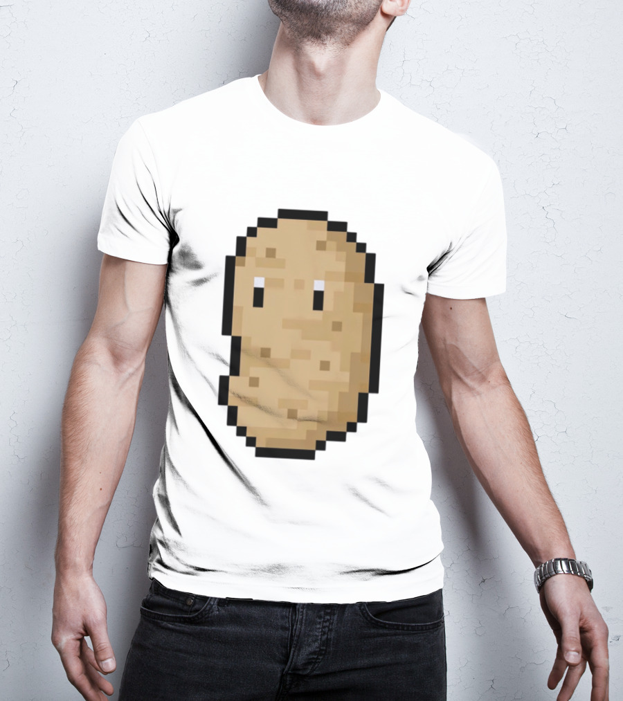 Pixelated Potato Meme Block Style Retro Gaming Humor T-Shirt