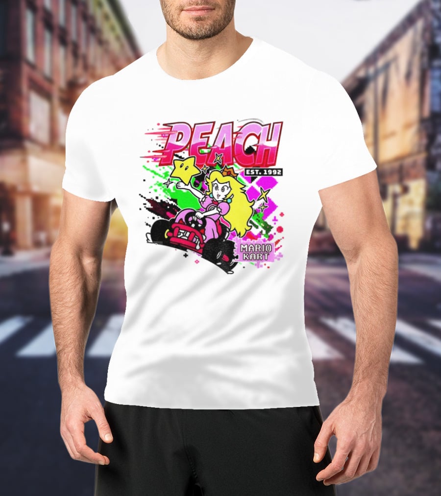 Peach Mario Kart Princess Riding With Star Power Est 1992 T-Shirt