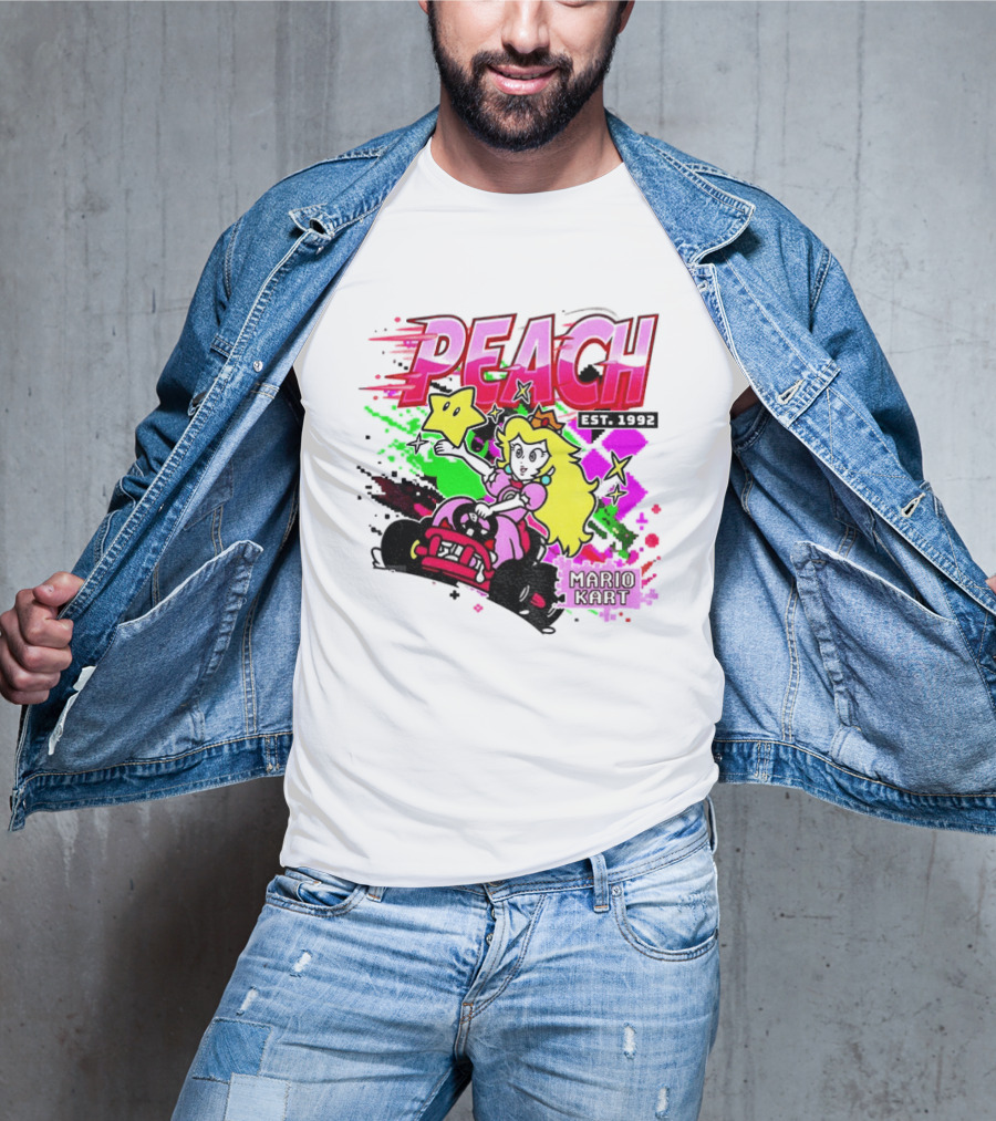 Peach Mario Kart Princess Riding With Star Power Est 1992 T-Shirt