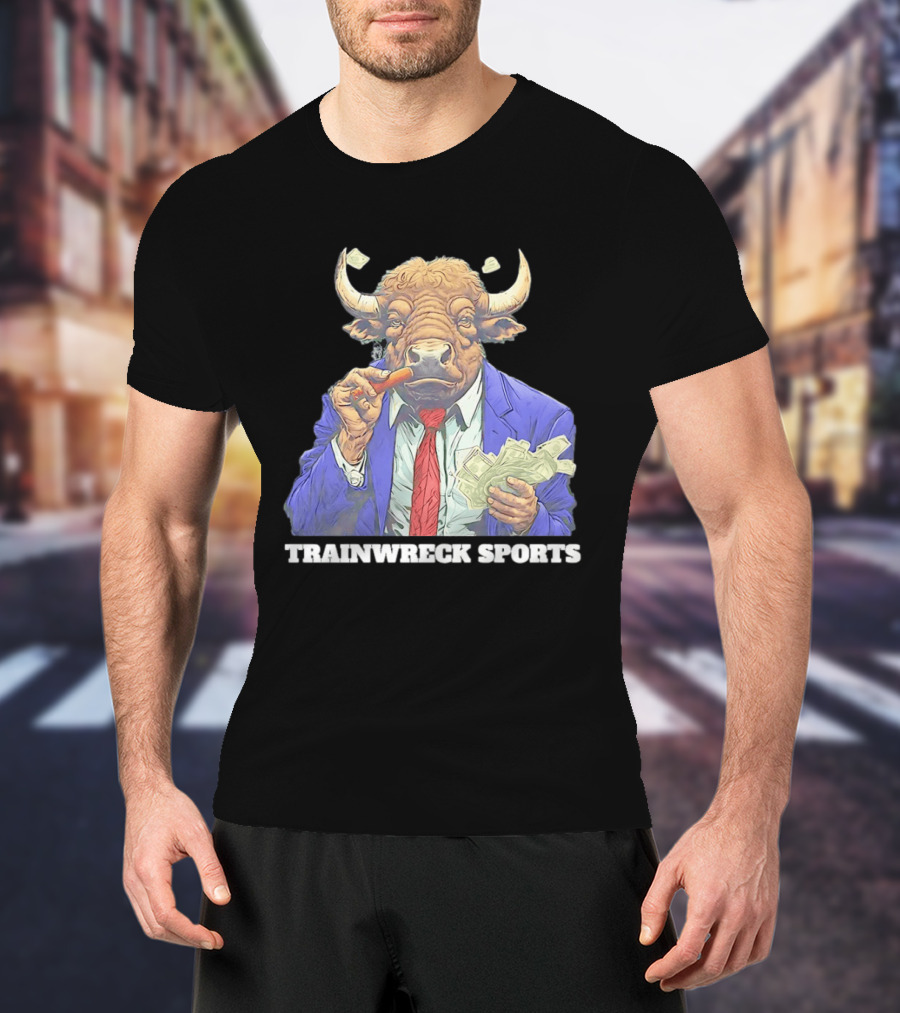 Bison Trainwreck Sports Business Suit Dollar Bills Cigar T-Shirt