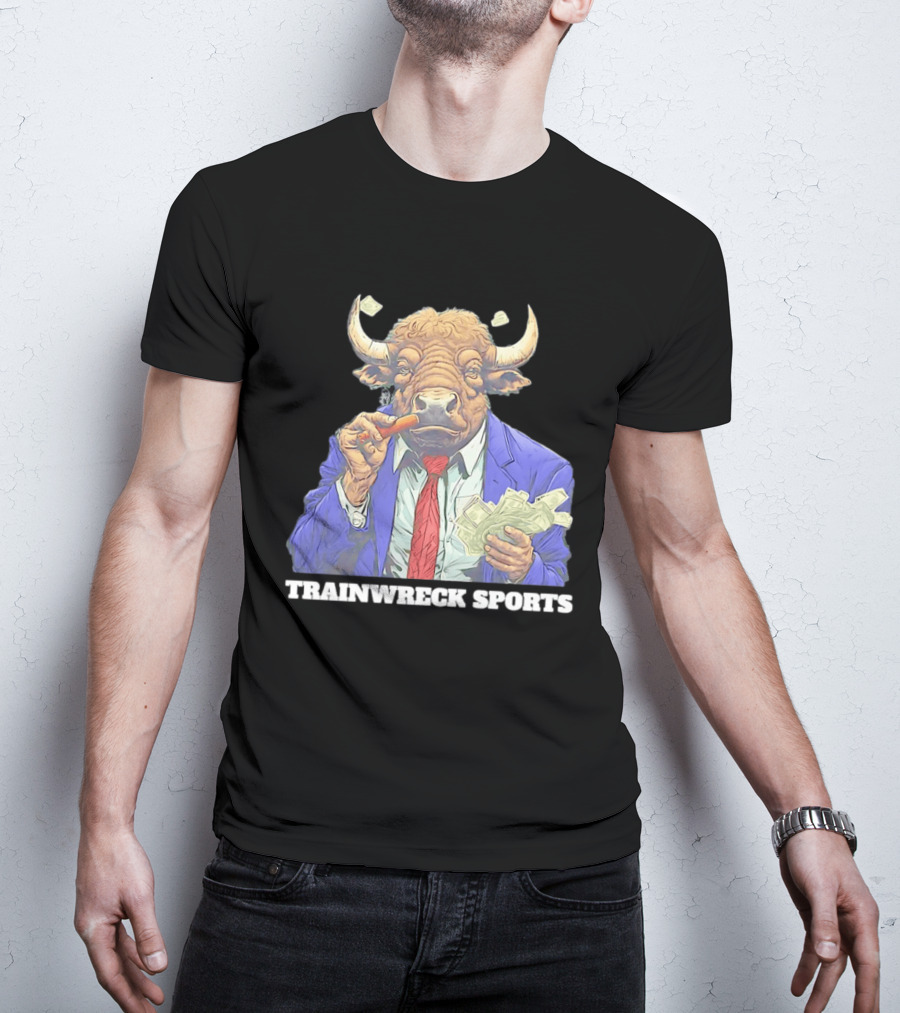 Bison Trainwreck Sports Business Suit Dollar Bills Cigar T-Shirt
