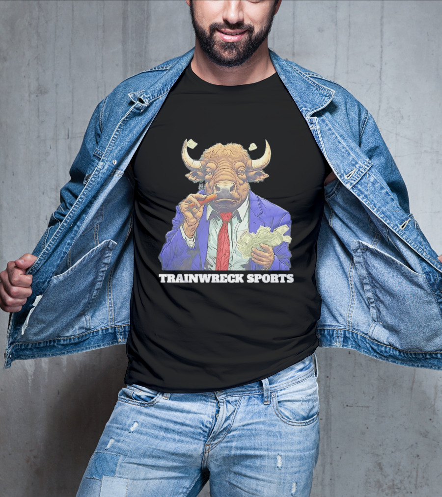 Bison Trainwreck Sports Business Suit Dollar Bills Cigar T-Shirt