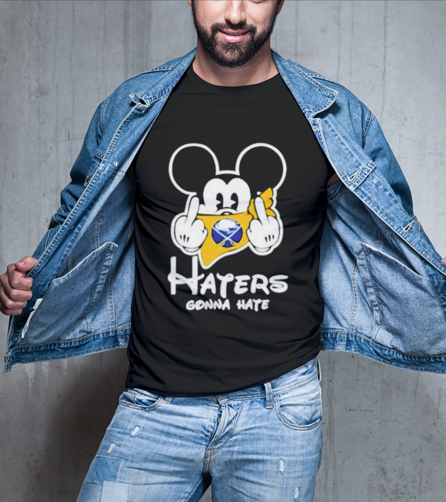 Buffalo Sabres Mickey Haters Gonna Hate Middle Finger Hockey Fan T-Shirt