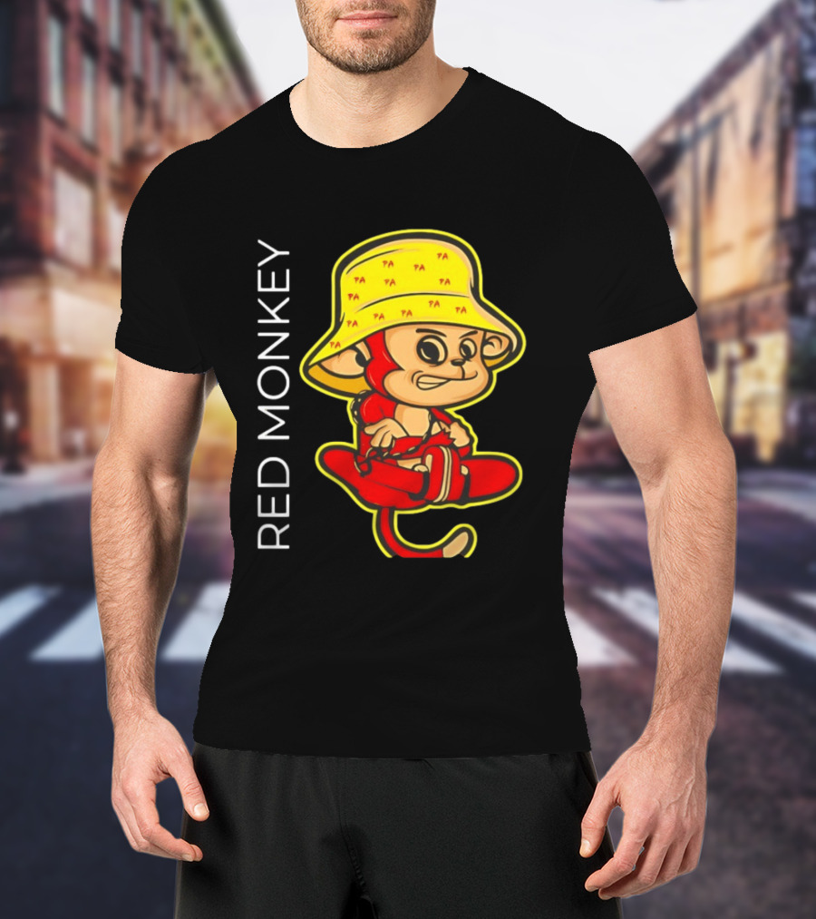 PA Red Monkey Cartoon With Yellow Hat T-Shirt