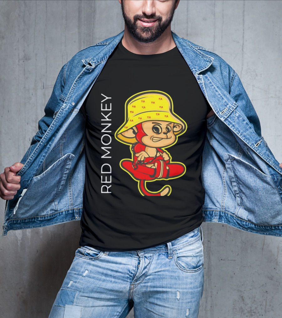 PA Red Monkey Cartoon With Yellow Hat T-Shirt