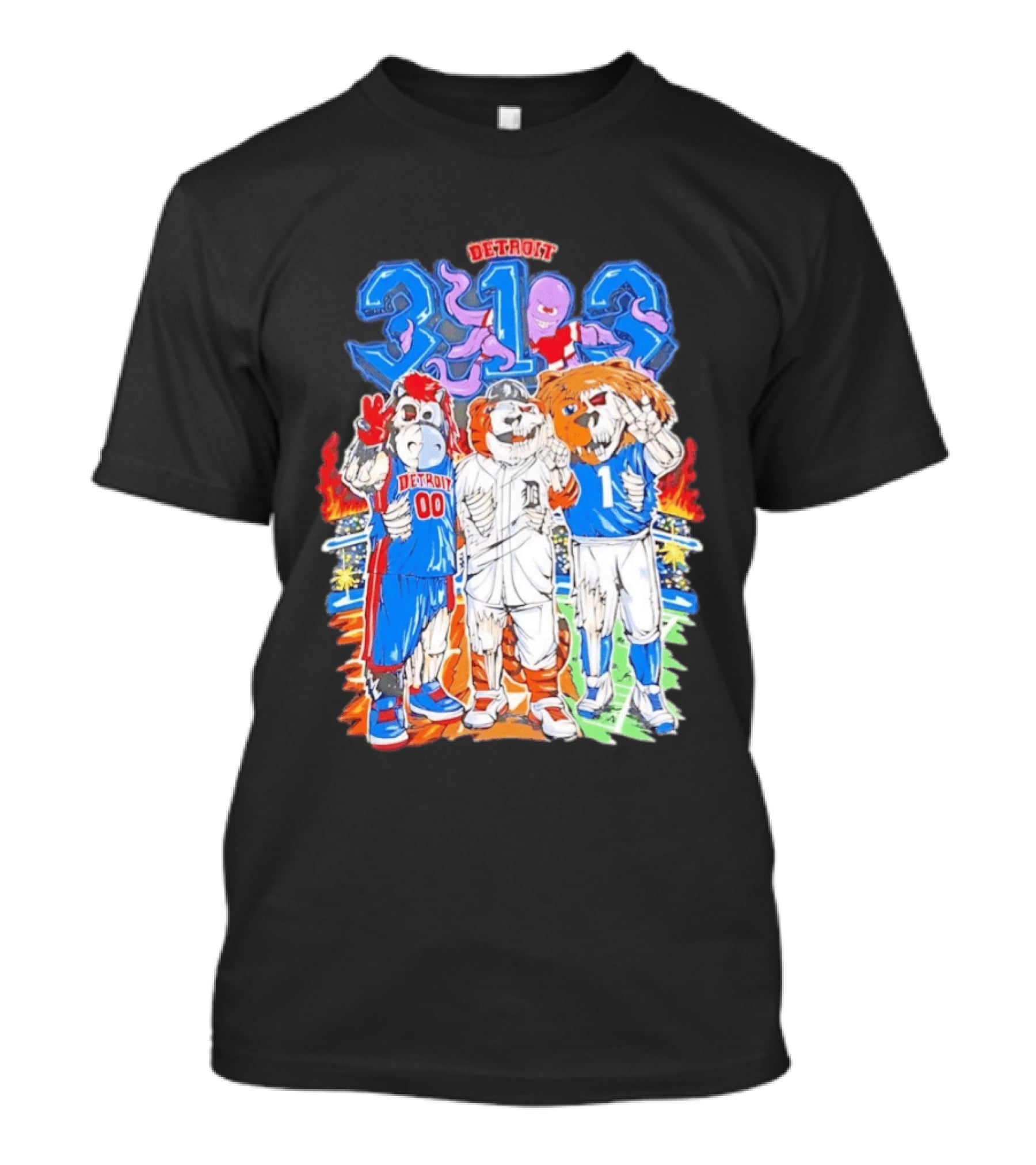 Detroit 313 Tigers Lions Pistons Sports Mascots Unity T-Shirt