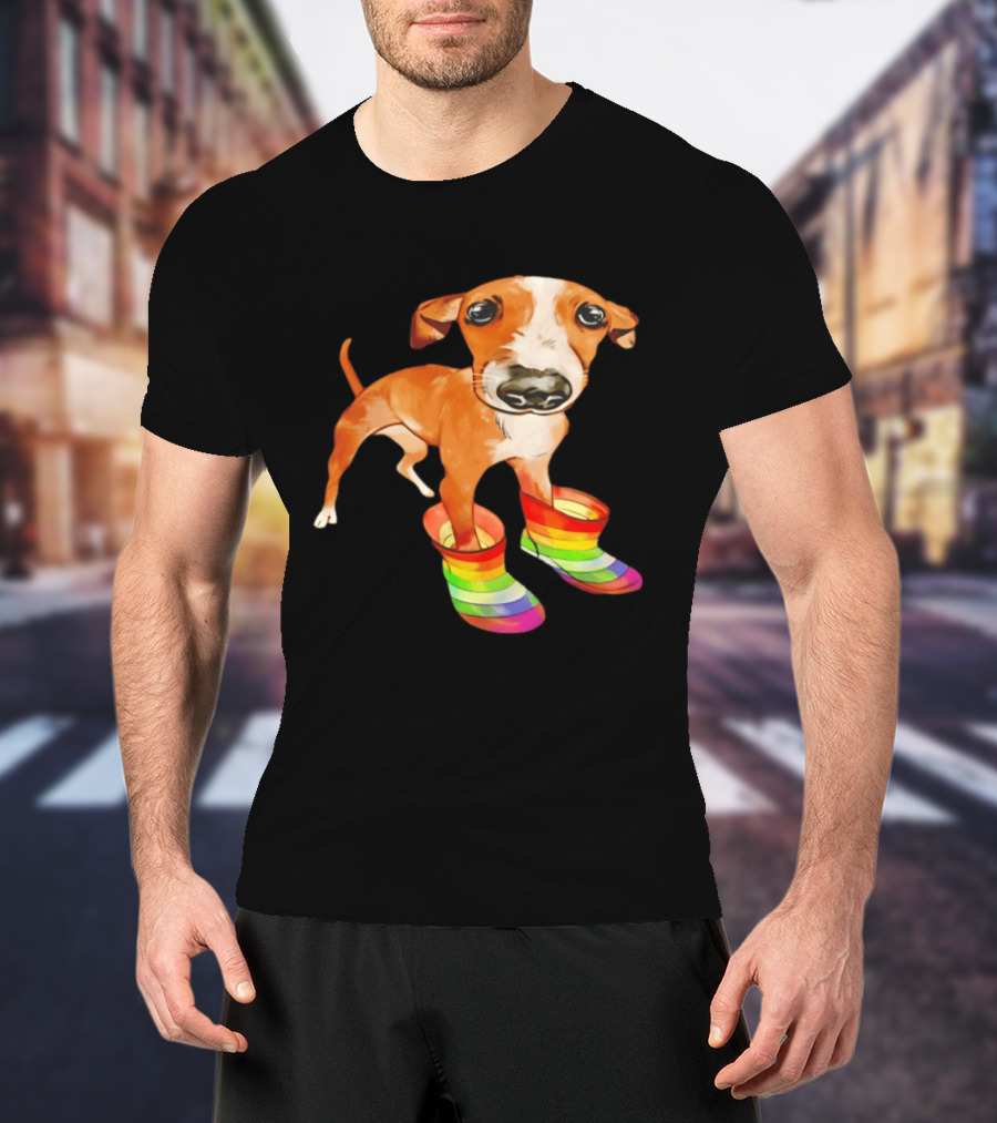 Doggie Rainbow Rainboots Puppy In Colorful Boots T-Shirt