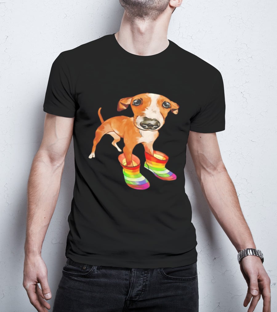 Doggie Rainbow Rainboots Puppy In Colorful Boots T-Shirt