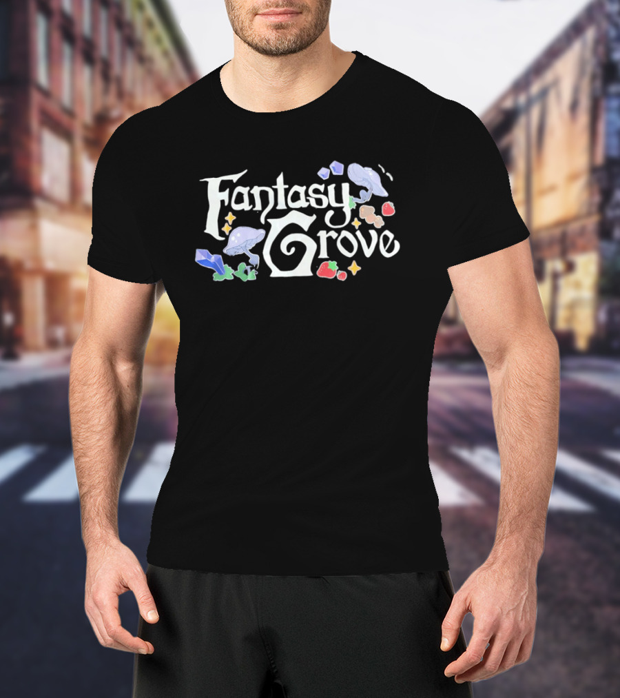 Fantasy Grove Mushrooms Strawberries Gems Whimsical Nature Magic T-Shirt