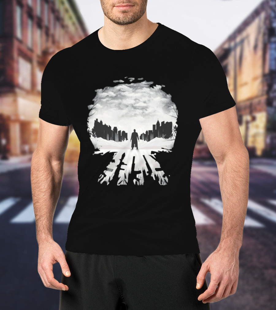 Punisher One Last Kill Urban Silhouette Black And White T-Shirt