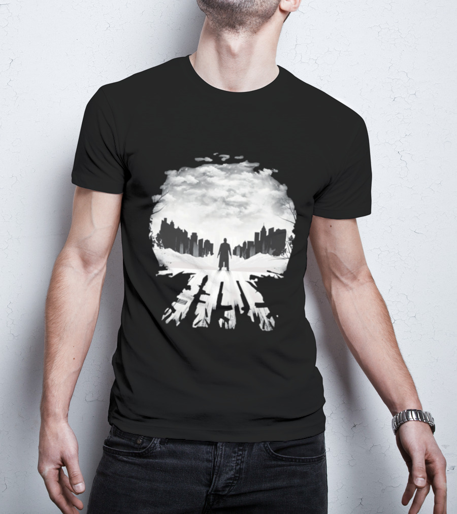 Punisher One Last Kill Urban Silhouette Black And White T-Shirt