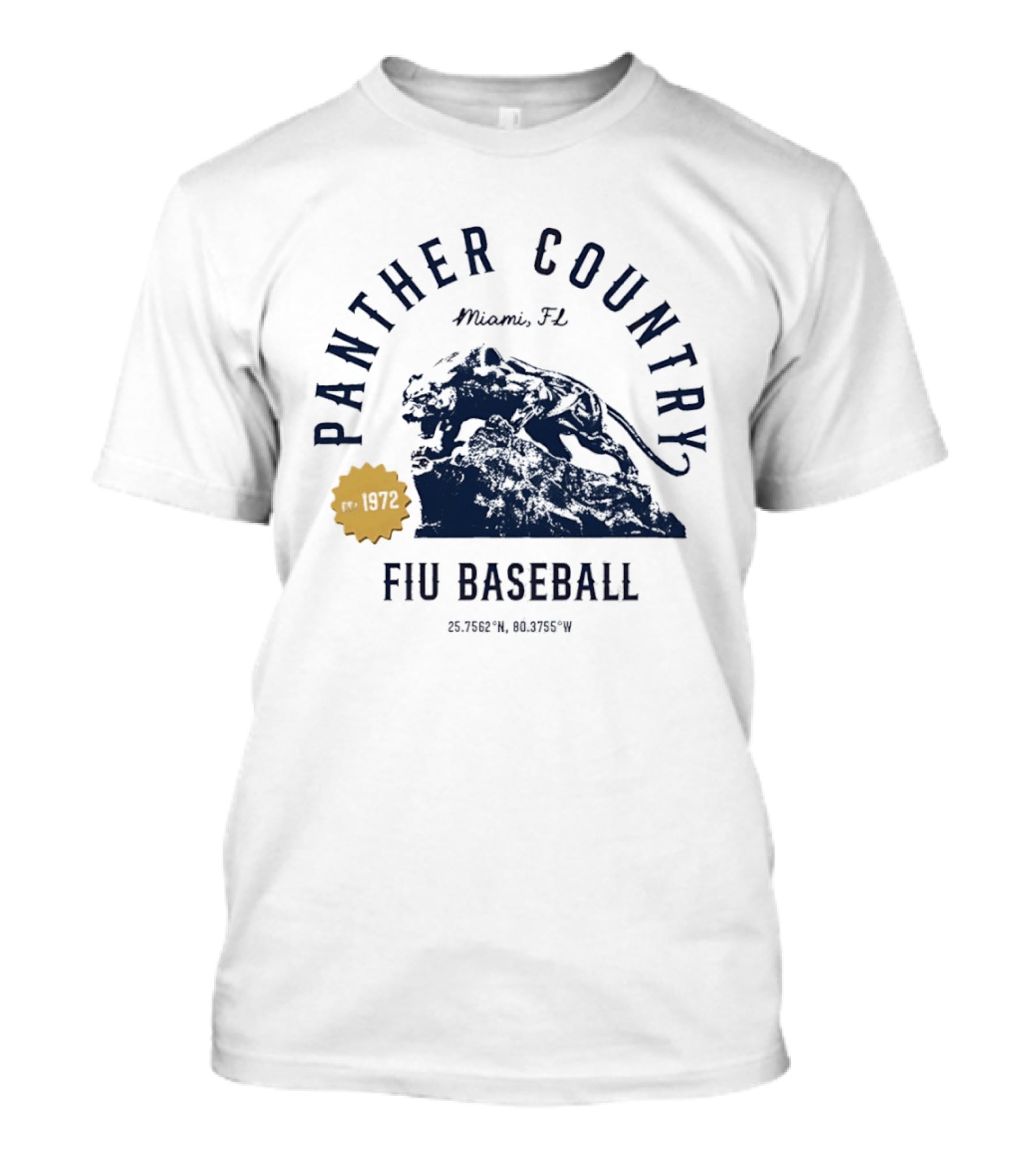 Panther Country FIU Baseball Miami FL 1972 Coordinates T-Shirt