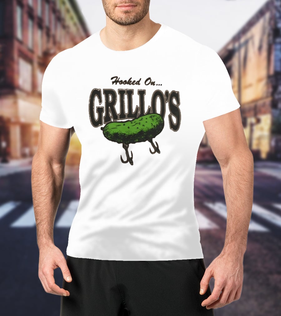 Hooked On Grillo's Pickle Green Fishing Hooks T-Shirt