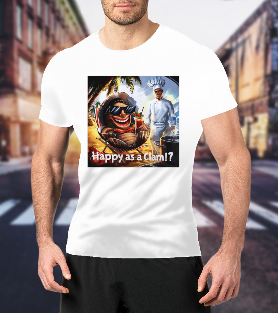 Happy As A Clam Beach Cartoon Chef Cooking Vacation Vibes T-Shirt