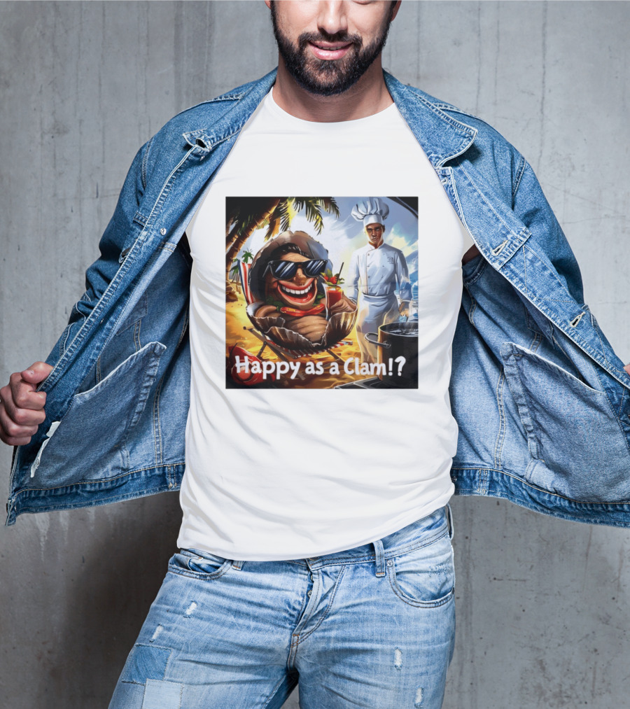 Happy As A Clam Beach Cartoon Chef Cooking Vacation Vibes T-Shirt