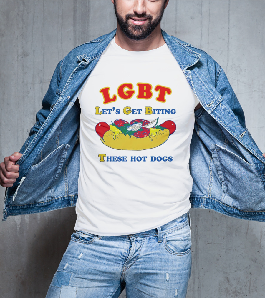 LGBT Let's Get Biting These Hot Dogs Playful Humor T-Shirt
