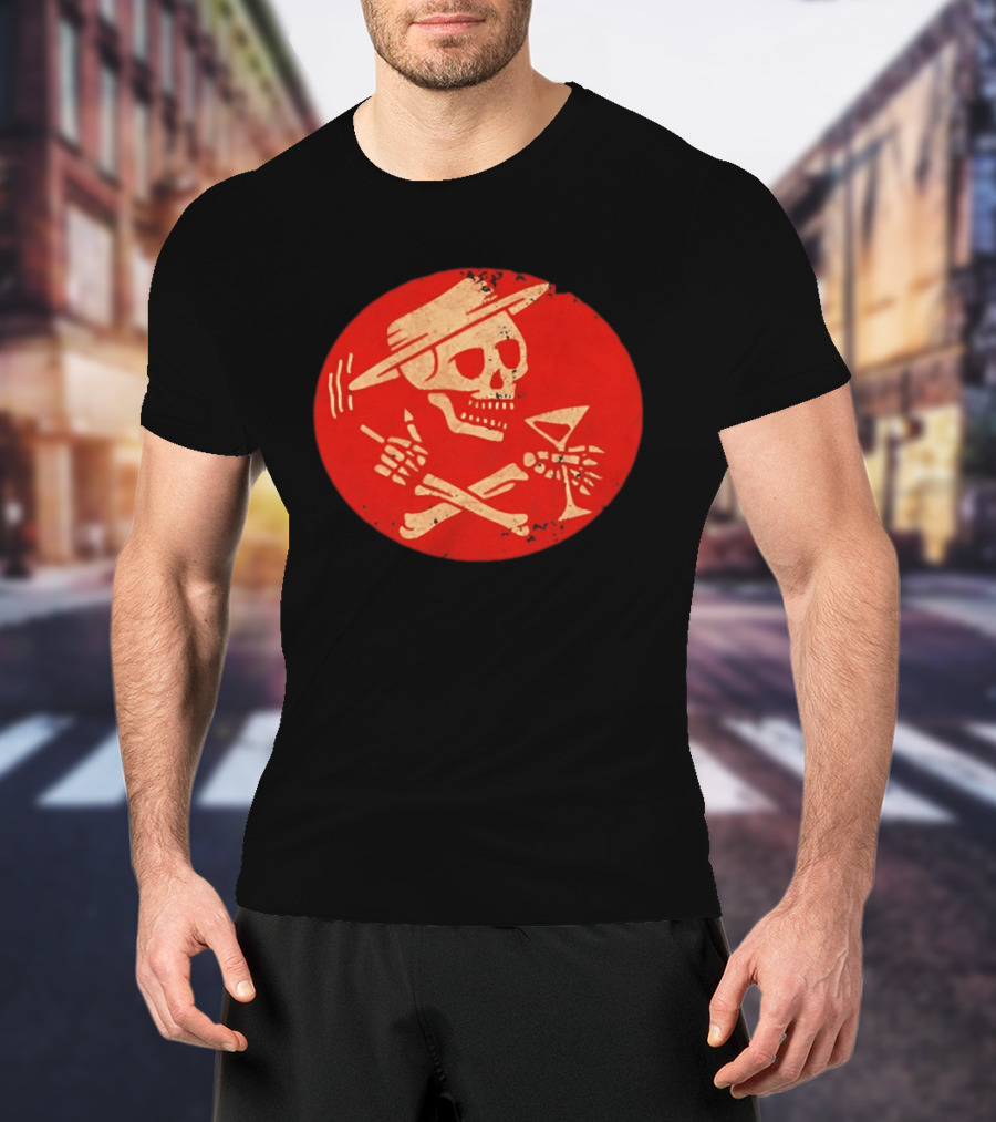 Social Distortion Skeleton Skull With Hat And Martini T-Shirt