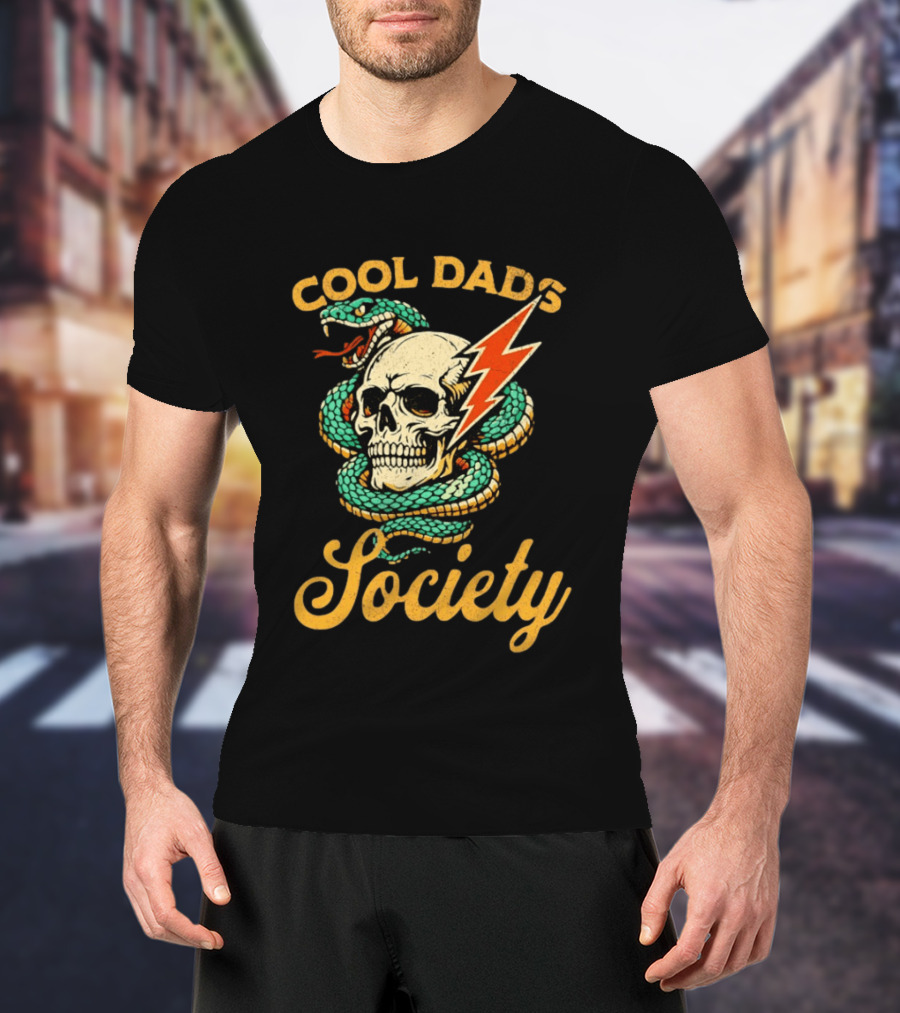 Cool Dads Society Skull Snake Lightning Bolt T-Shirt
