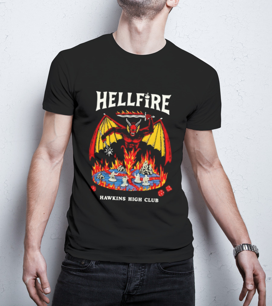 Hellfire Hawkins High Club Demon With Flames And Dice T-Shirt