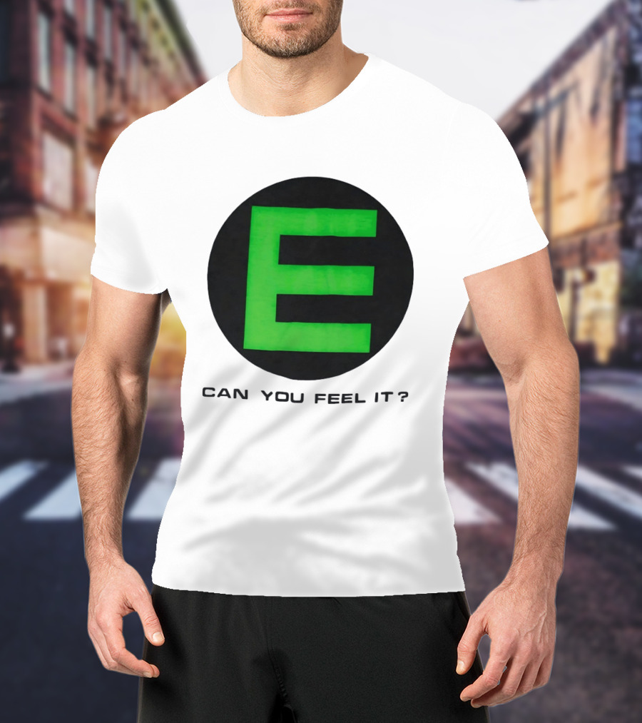 E Can You Feel It Green Block Letter T-Shirt