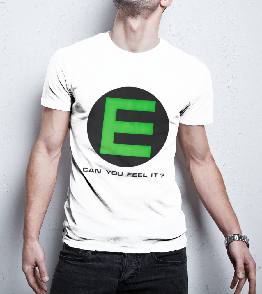 E Can You Feel It Green Block Letter T-Shirt