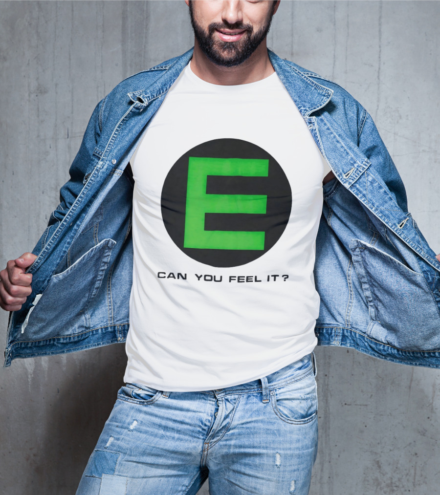 E Can You Feel It Green Block Letter T-Shirt