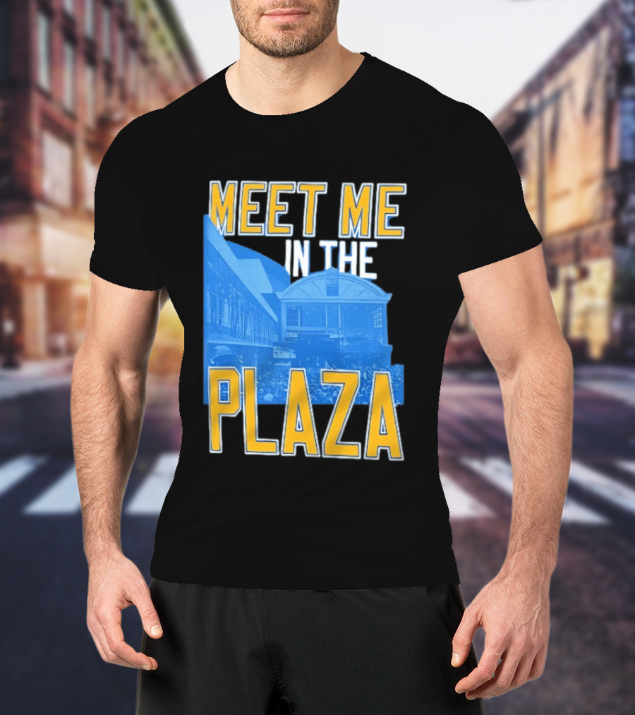 Meet Me In The Plaza Urban Architecture Blue And Yellow T-Shirt