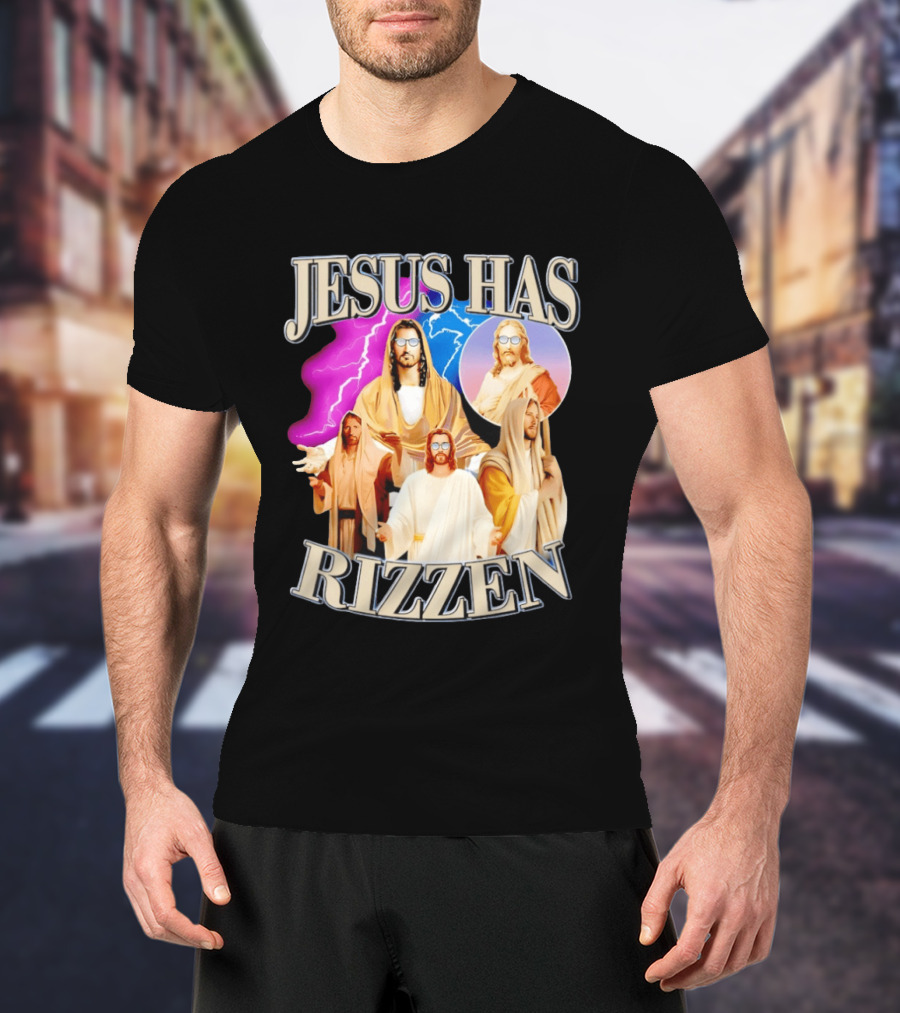 Jesus Has Rizz'en Meme Humor Lightning Vibes Sunglasses T-Shirt
