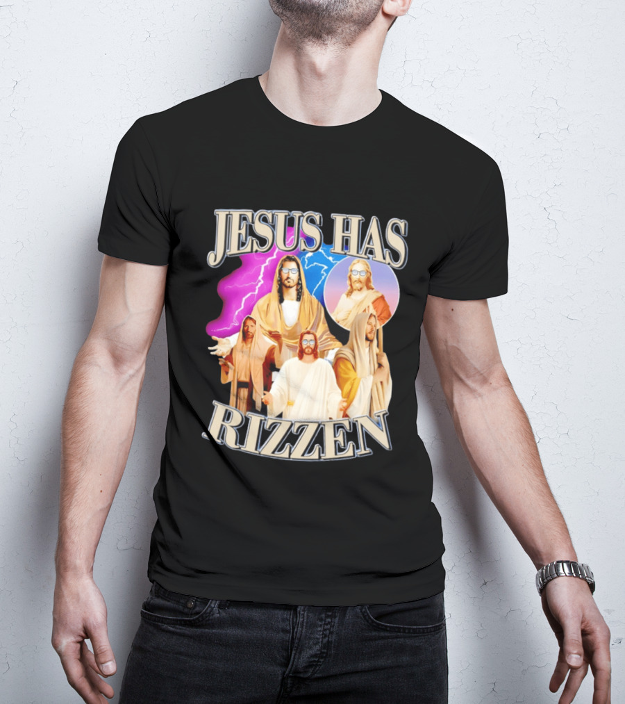 Jesus Has Rizz'en Meme Humor Lightning Vibes Sunglasses T-Shirt