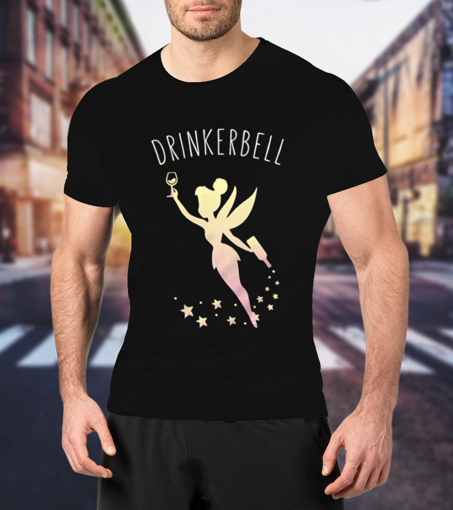 DRINKERBELL Fairy Holding Wine Glass And Bottle With Star Magic T-Shirt