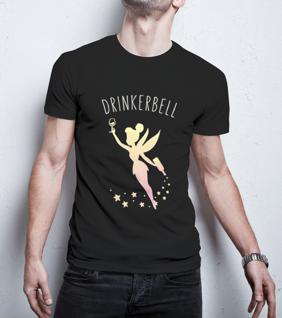DRINKERBELL Fairy Holding Wine Glass And Bottle With Star Magic T-Shirt