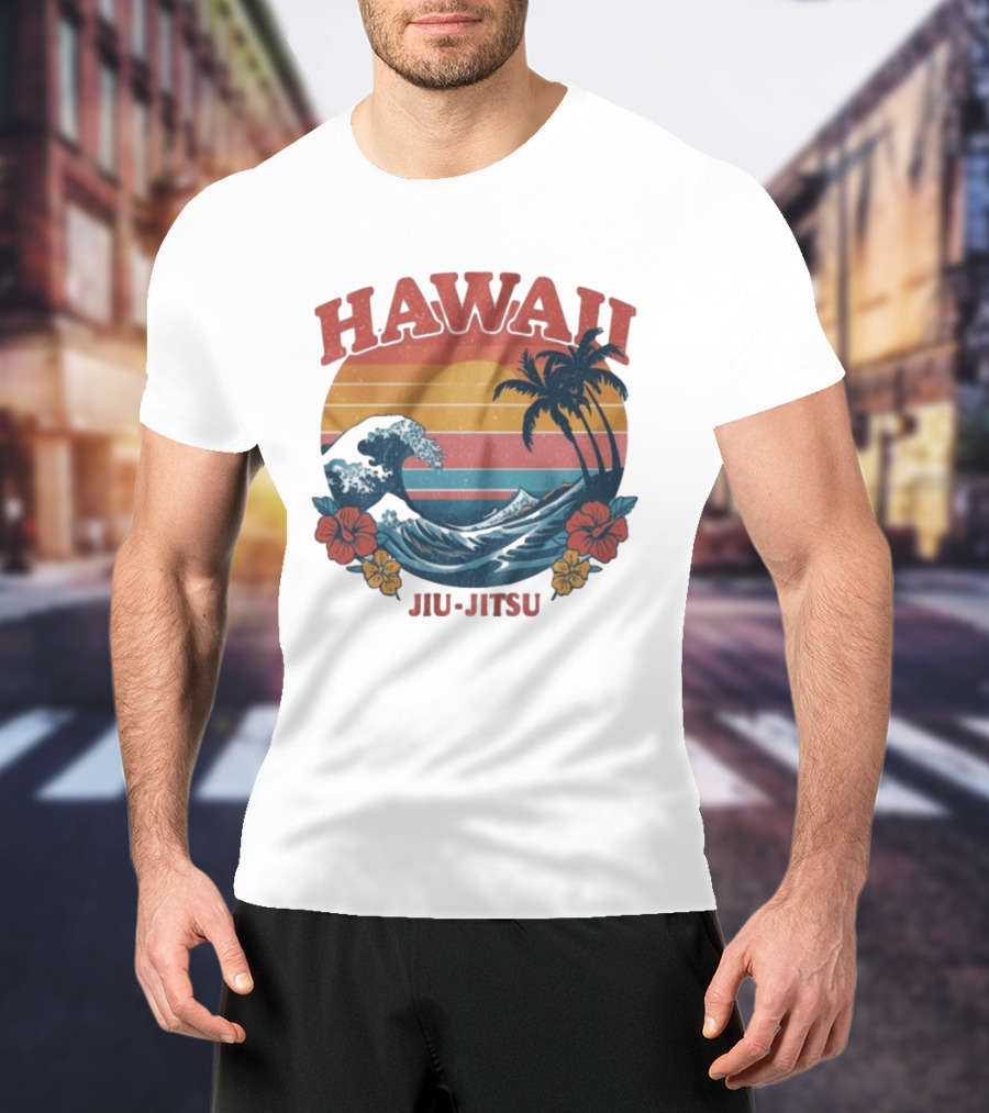 Hawaii Jiu Jitsu Vintage Surf And Palm Trees T-Shirt