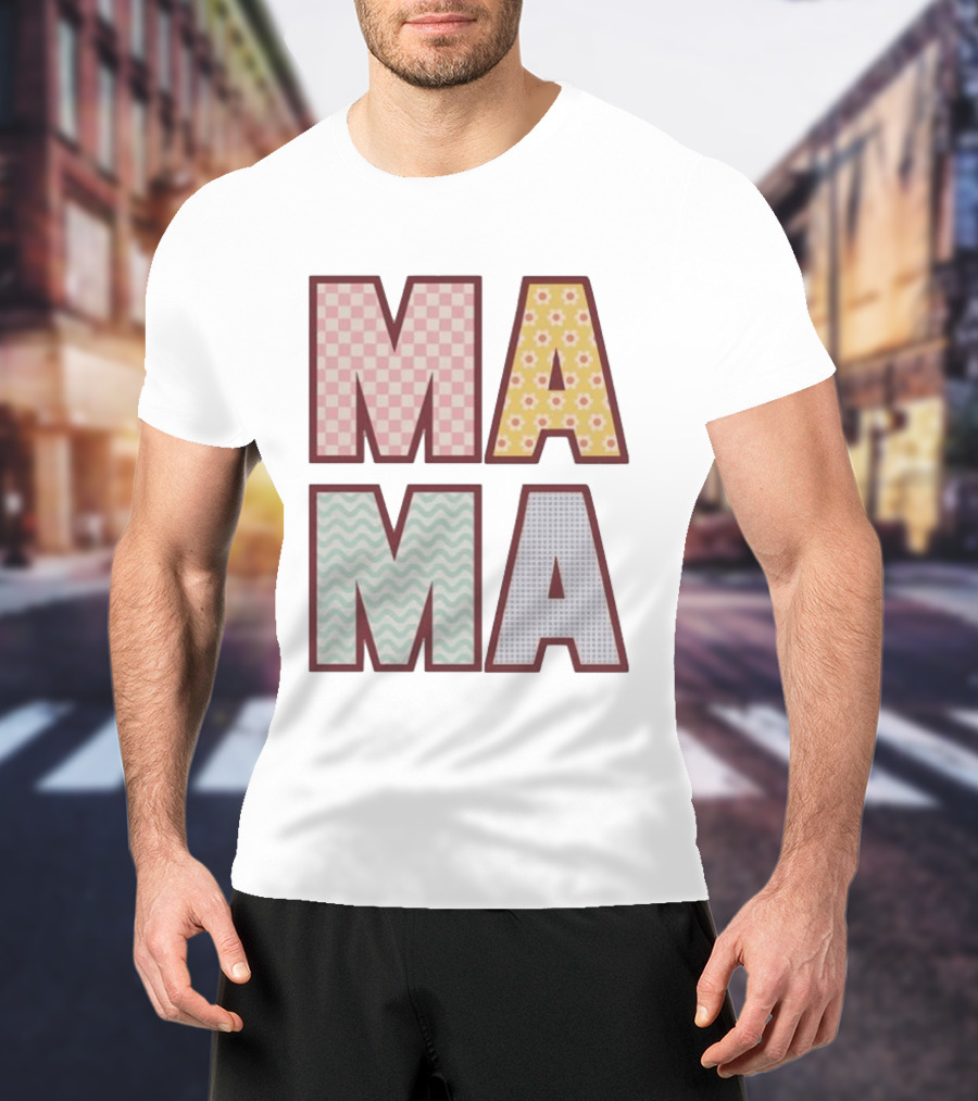 Mama Checkered Floral Wavy Patterns Mother's Day T-Shirt