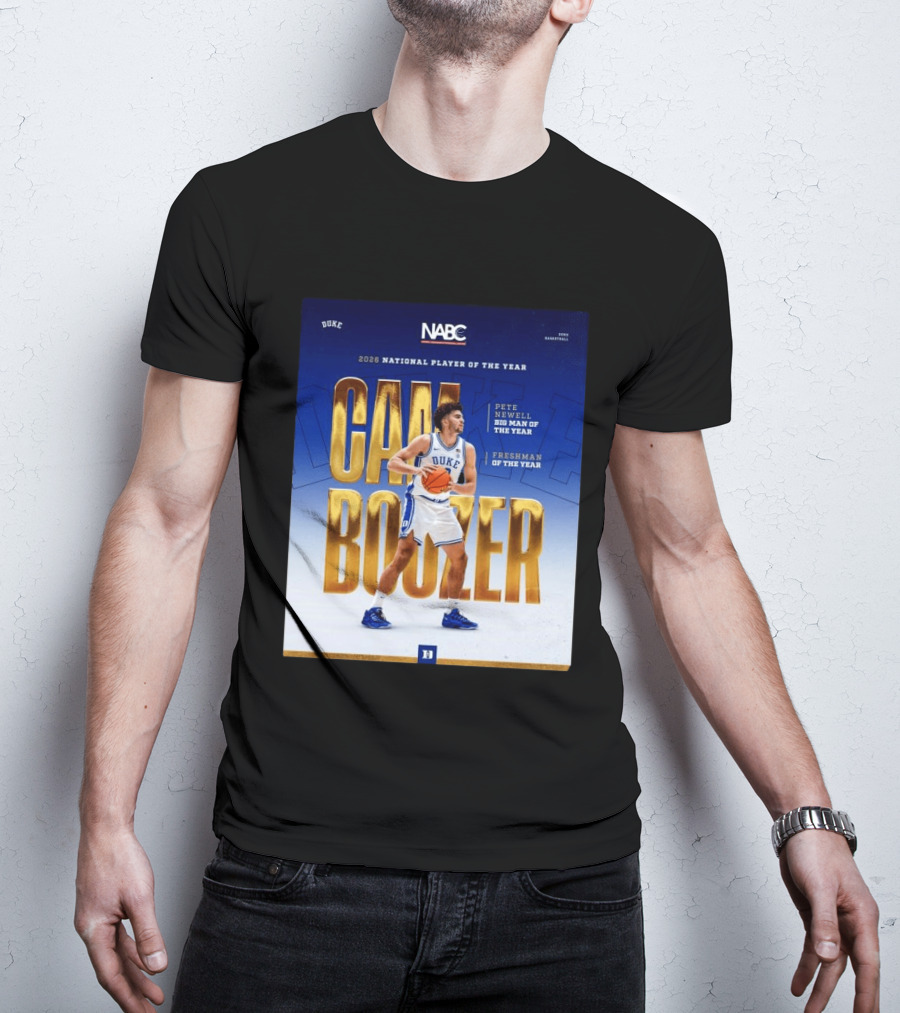 Duke Basketball Cameron Boozer 2026 National Player Pete Newell Big Man Freshman Of The Year T-Shirt