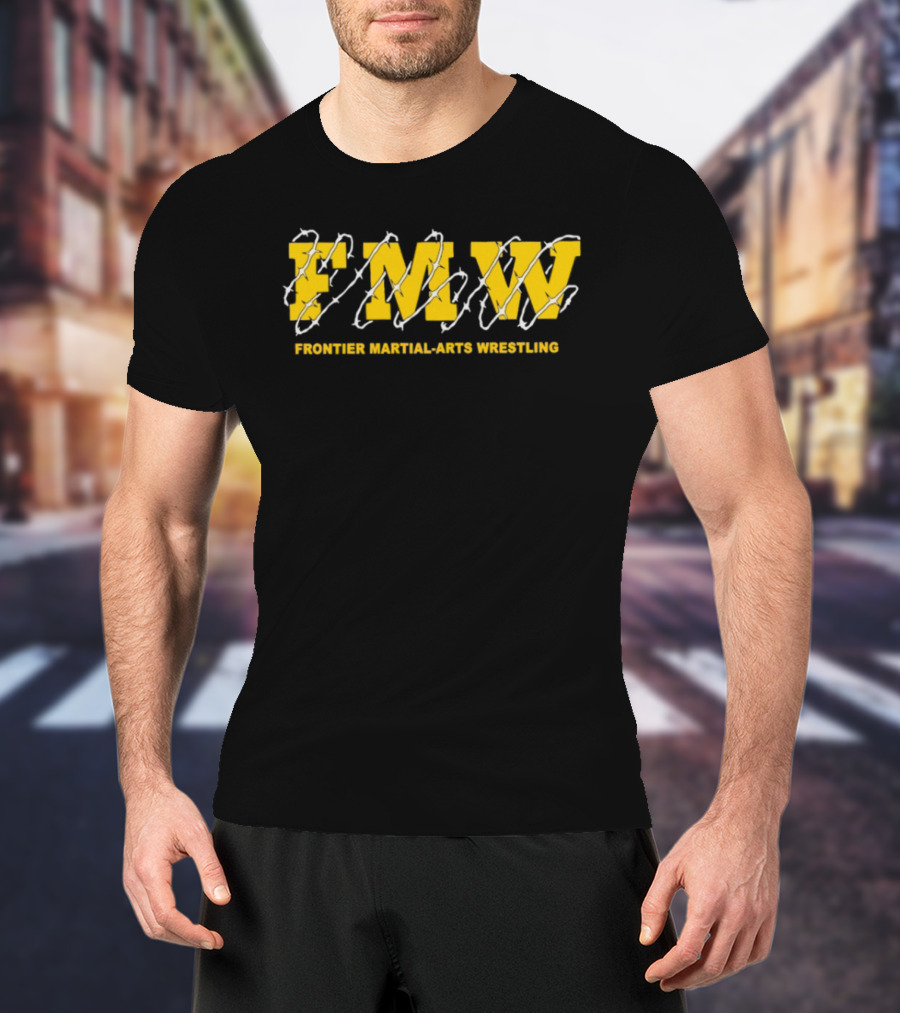 FMW Frontier Martial Arts Wrestling Barbed Wire Iconography T-Shirt