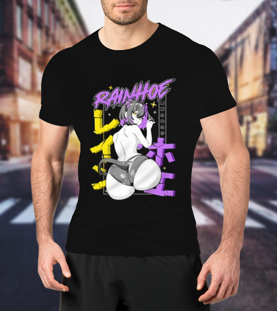 Rainhoe Demon Girl Anime Aesthetic With Japanese Text And Stars T-Shirt