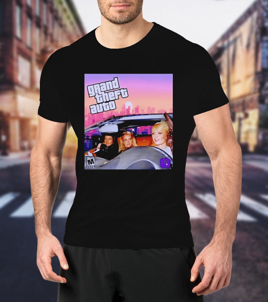 Grand Theft Auto Cover Paris And Britney Driving T-Shirt