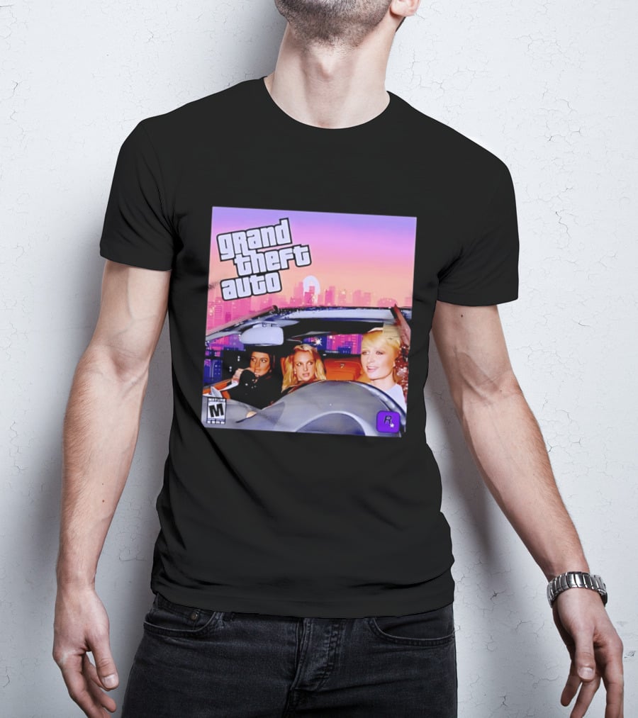 Grand Theft Auto Cover Paris And Britney Driving T-Shirt