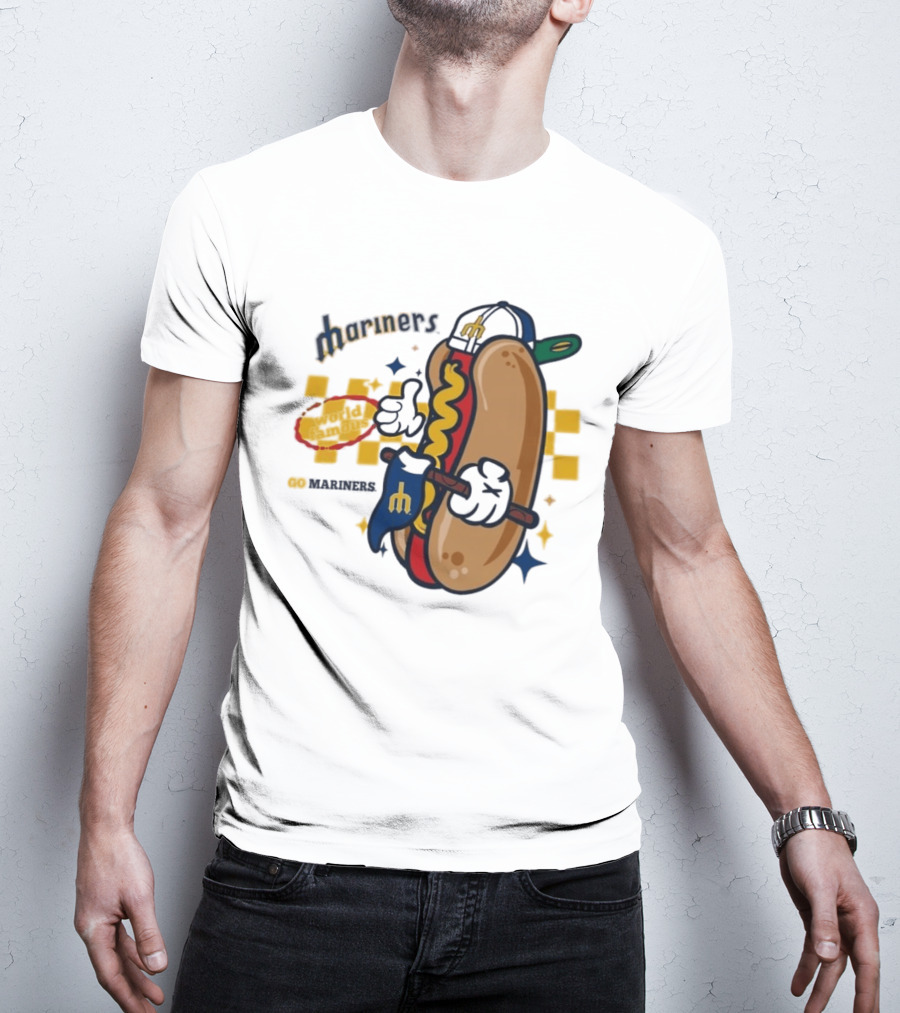 Mariners World Famous Hot Dog Mascot With Baseball T-Shirt