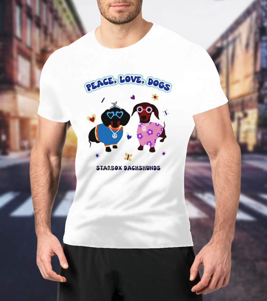 Peace Love Dogs Starbox Dachshunds Heart Glasses Flower Outfits T-Shirt