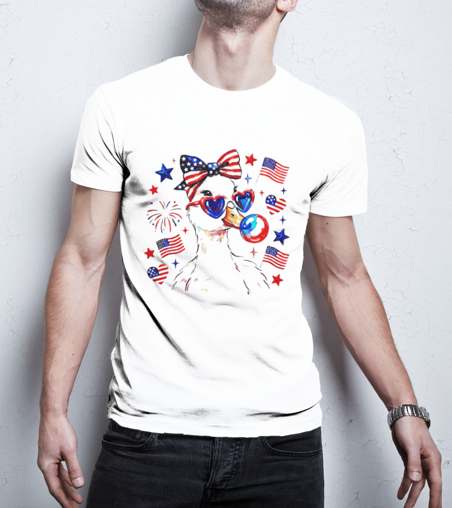 Preppy Patriotic Goose Coquette Fourth Of July With Stars And Stripes Sunglasses And Bow Tie T-Shirt