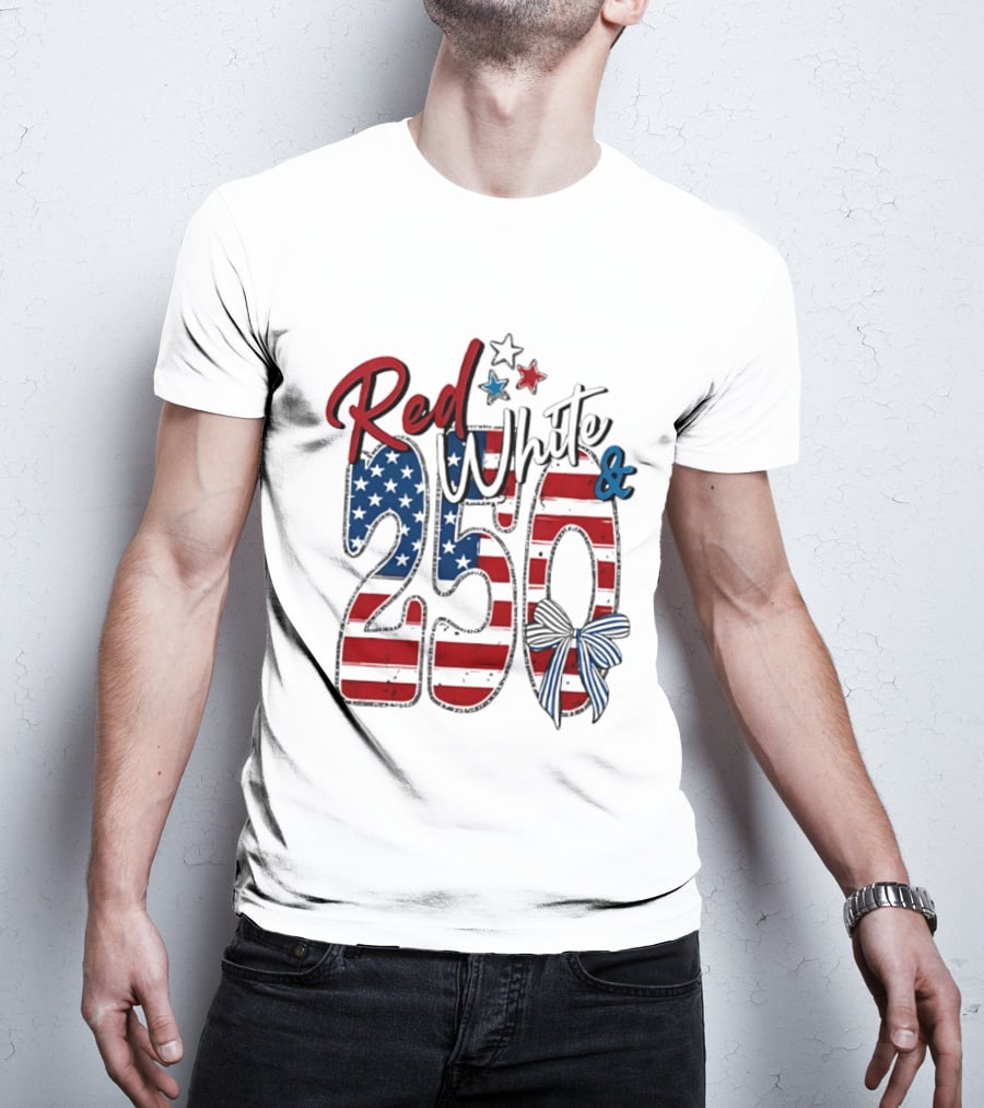 Red White And Blue 250 USA Stars And Stripes Bow T-Shirt