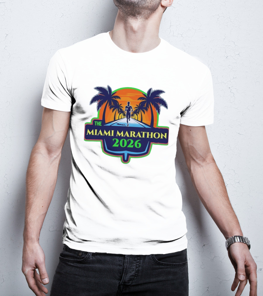 The Miami Marathon 2026 Palm Trees Sunset Runner T-Shirt